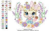 Cargar imagen en el visor de la galería, Giraffe with lace and flowers frame embroidery design - Female Girl Animal embroidery designs machine embroidery pattern - instant download
