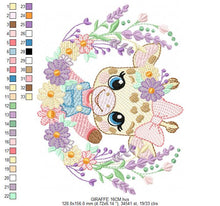 Cargar imagen en el visor de la galería, Giraffe with lace and flowers frame embroidery design - Female Girl Animal embroidery designs machine embroidery pattern - instant download
