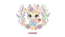 Cargar imagen en el visor de la galería, Giraffe with lace and flowers frame embroidery design - Female Girl Animal embroidery designs machine embroidery pattern - instant download
