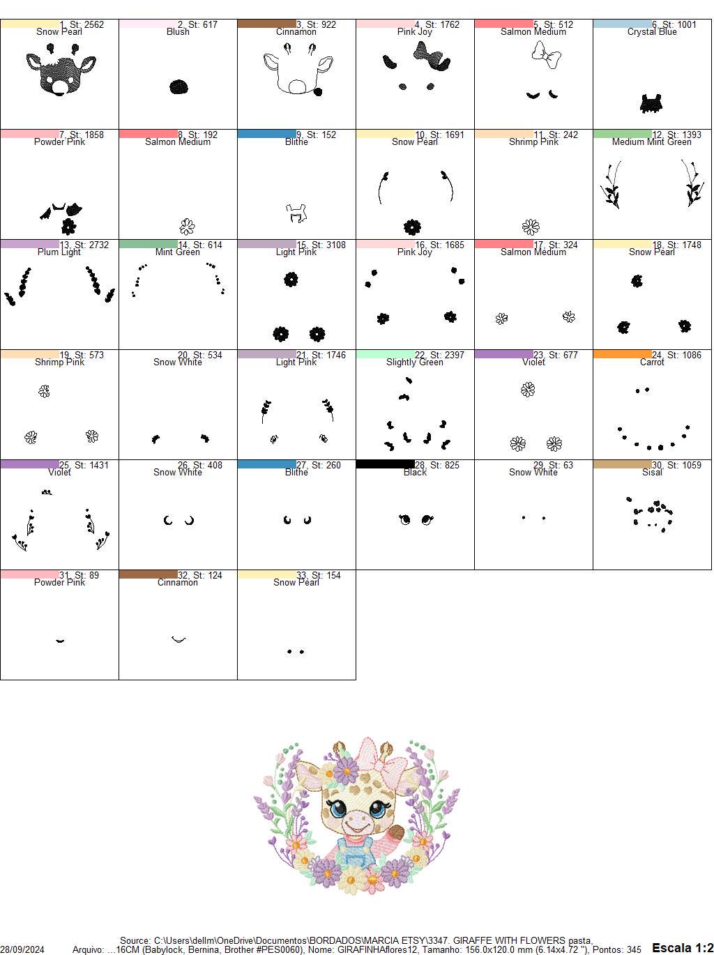 Giraffe with lace and flowers frame embroidery design - Female Girl Animal embroidery designs machine embroidery pattern - instant download