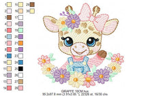 Load image into Gallery viewer, Giraffe with lace and flowers frame embroidery design - Female Girl Animal embroidery designs machine embroidery pattern - instant download
