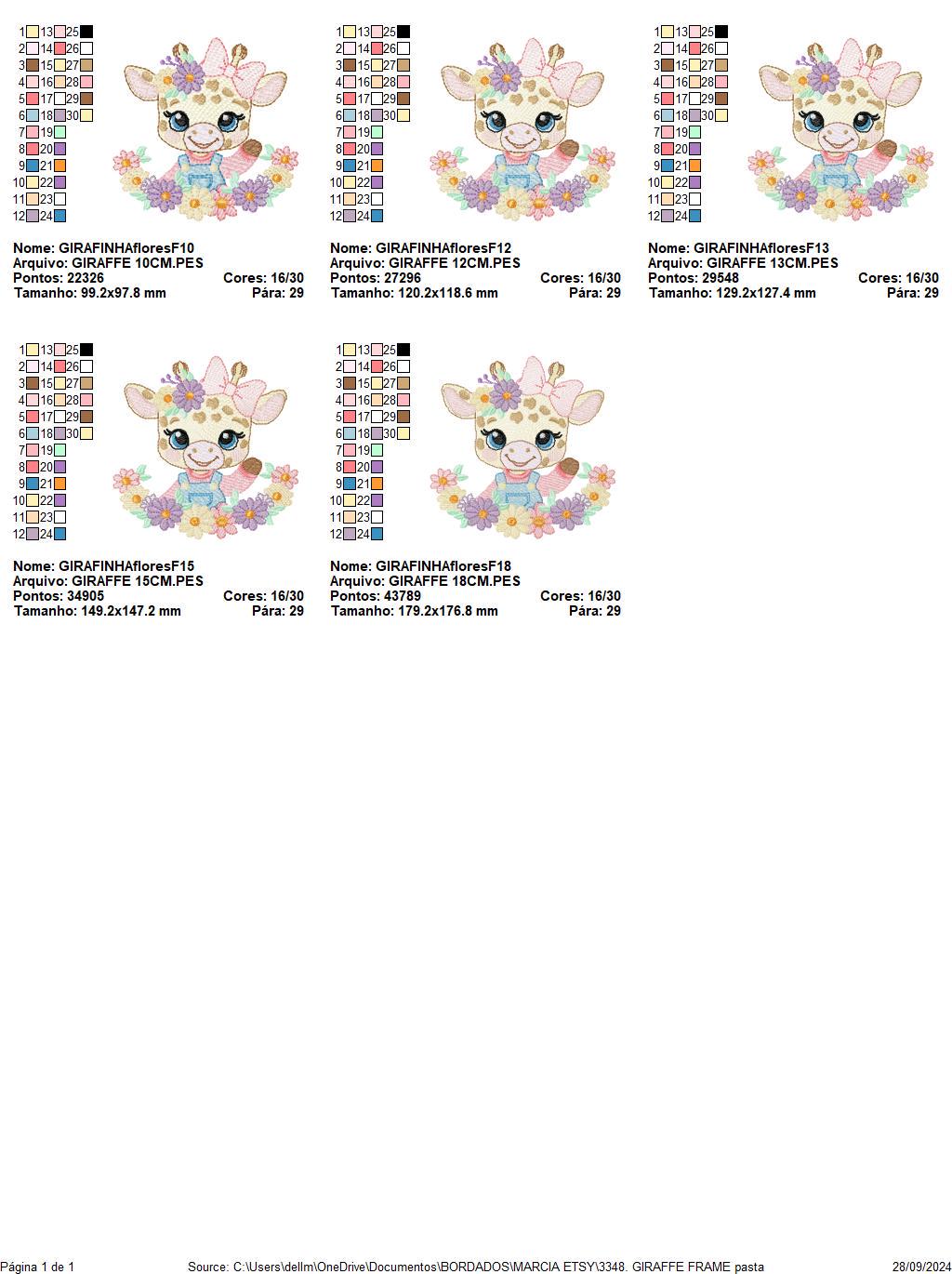 Giraffe with lace and flowers frame embroidery design - Female Girl Animal embroidery designs machine embroidery pattern - instant download