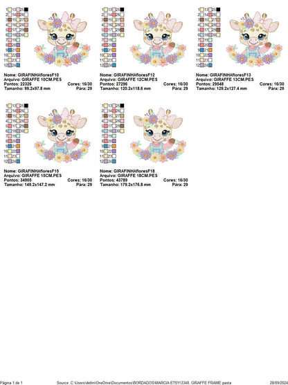 Giraffe with lace and flowers frame embroidery design - Female Girl Animal embroidery designs machine embroidery pattern - instant download