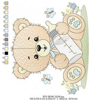 Carica l&#39;immagine nel visualizzatore di Gallery, Bear with bottle embroidery designs - Baby boy embroidery design machine embroidery pattern - Bear with flowers - instant download pes jef
