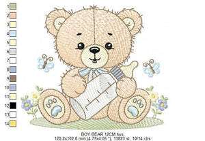 Bear with bottle embroidery designs - Baby boy embroidery design machine embroidery pattern - Bear with flowers - instant download pes jef