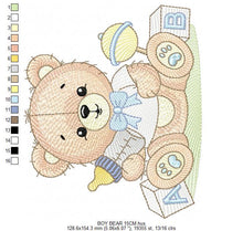 Cargar imagen en el visor de la galería, Bear with toys embroidery designs - Baby boy male Bear with bootle embroidery design machine embroidery pattern - instant download pes jef
