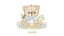 Laden Sie das Bild in den Galerie-Viewer, Bear with toys embroidery designs - Baby boy male Bear with bootle embroidery design machine embroidery pattern - instant download pes jef
