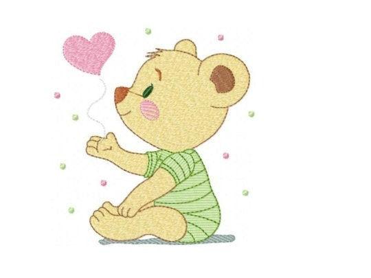 Bear embroidery designs - Teddy Bear with heart machine embroidery pattern - Baby boy file - Instant digital download pes jef dst hus vp3
