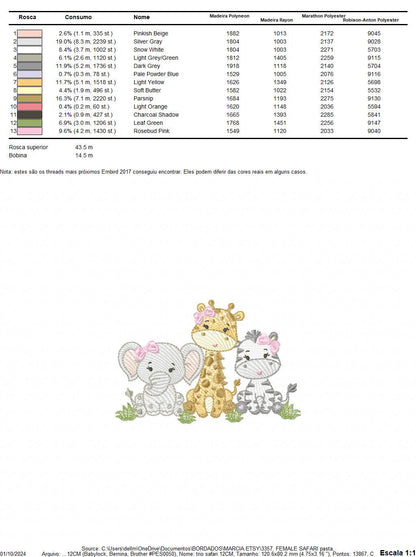 Female Safari animmals embroidery designs - Elephant Giraffe and Zebra embroidery design machine embroidery pattern - instant download pes