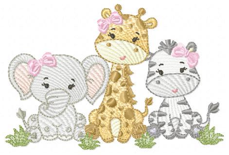 Female Safari animmals embroidery designs - Elephant Giraffe and Zebra embroidery design machine embroidery pattern - instant download pes