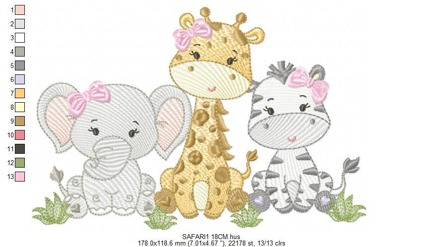 Female Safari animmals embroidery designs - Elephant Giraffe and Zebra embroidery design machine embroidery pattern - instant download pes
