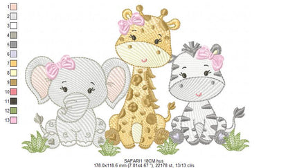 Female Safari animmals embroidery designs - Elephant Giraffe and Zebra embroidery design machine embroidery pattern - instant download pes
