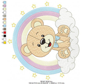 Bear with rainbow embroidery designs - Male Teddy with tie and stars embroidery design machine embroidery pattern - instant download pes jef