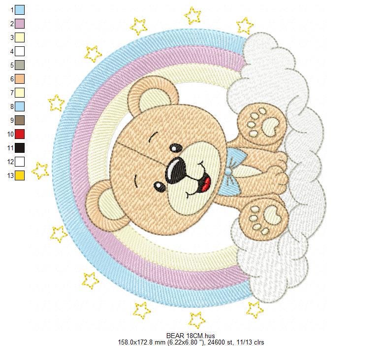 Bear with rainbow embroidery designs - Male Teddy with tie and stars embroidery design machine embroidery pattern - instant download pes jef