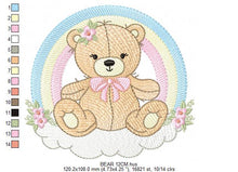 Load image into Gallery viewer, Girl Bear with rainbow embroidery designs - Female Teddy with flowers embroidery design machine embroidery pattern - instant download pes
