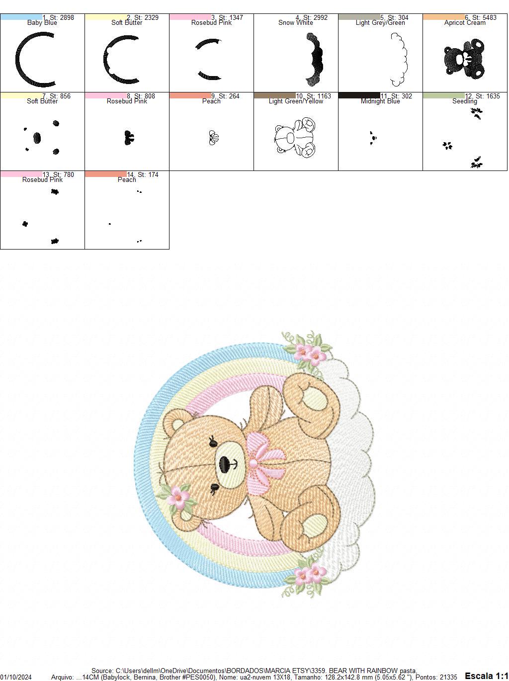 Girl Bear with rainbow embroidery designs - Female Teddy with flowers embroidery design machine embroidery pattern - instant download pes
