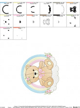 Load image into Gallery viewer, Girl Bear with rainbow embroidery designs - Female Teddy with flowers embroidery design machine embroidery pattern - instant download pes
