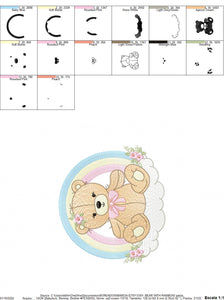 Girl Bear with rainbow embroidery designs - Female Teddy with flowers embroidery design machine embroidery pattern - instant download pes