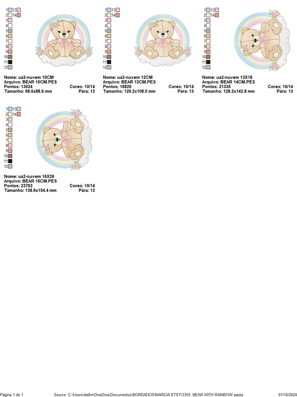 Girl Bear with rainbow embroidery designs - Female Teddy with flowers embroidery design machine embroidery pattern - instant download pes