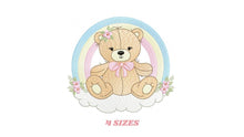 Load image into Gallery viewer, Girl Bear with rainbow embroidery designs - Female Teddy with flowers embroidery design machine embroidery pattern - instant download pes
