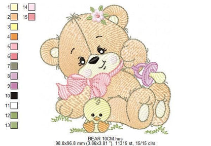 Girl Bear with chick embroidery designs - Bear with pacifier and lace embroidery design machine embroidery pattern - instant download pes