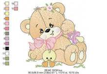 Load image into Gallery viewer, Girl Bear with chick embroidery designs - Bear with pacifier and lace embroidery design machine embroidery pattern - instant download pes
