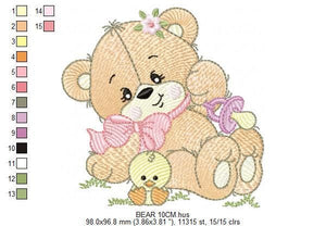 Girl Bear with chick embroidery designs - Bear with pacifier and lace embroidery design machine embroidery pattern - instant download pes