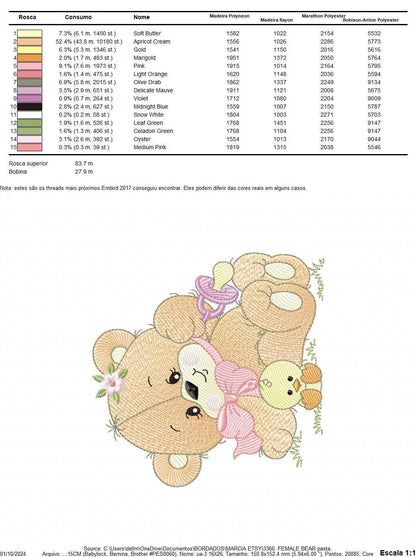 Girl Bear with chick embroidery designs - Bear with pacifier and lace embroidery design machine embroidery pattern - instant download pes
