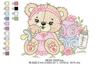 Charger l&#39;image dans la galerie, Bear with toys embroidery designs - Baby girl female Bear with pacifier embroidery design machine embroidery pattern - instant download pes
