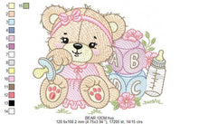 Load image into Gallery viewer, Bear with toys embroidery designs - Baby girl female Bear with pacifier embroidery design machine embroidery pattern - instant download pes
