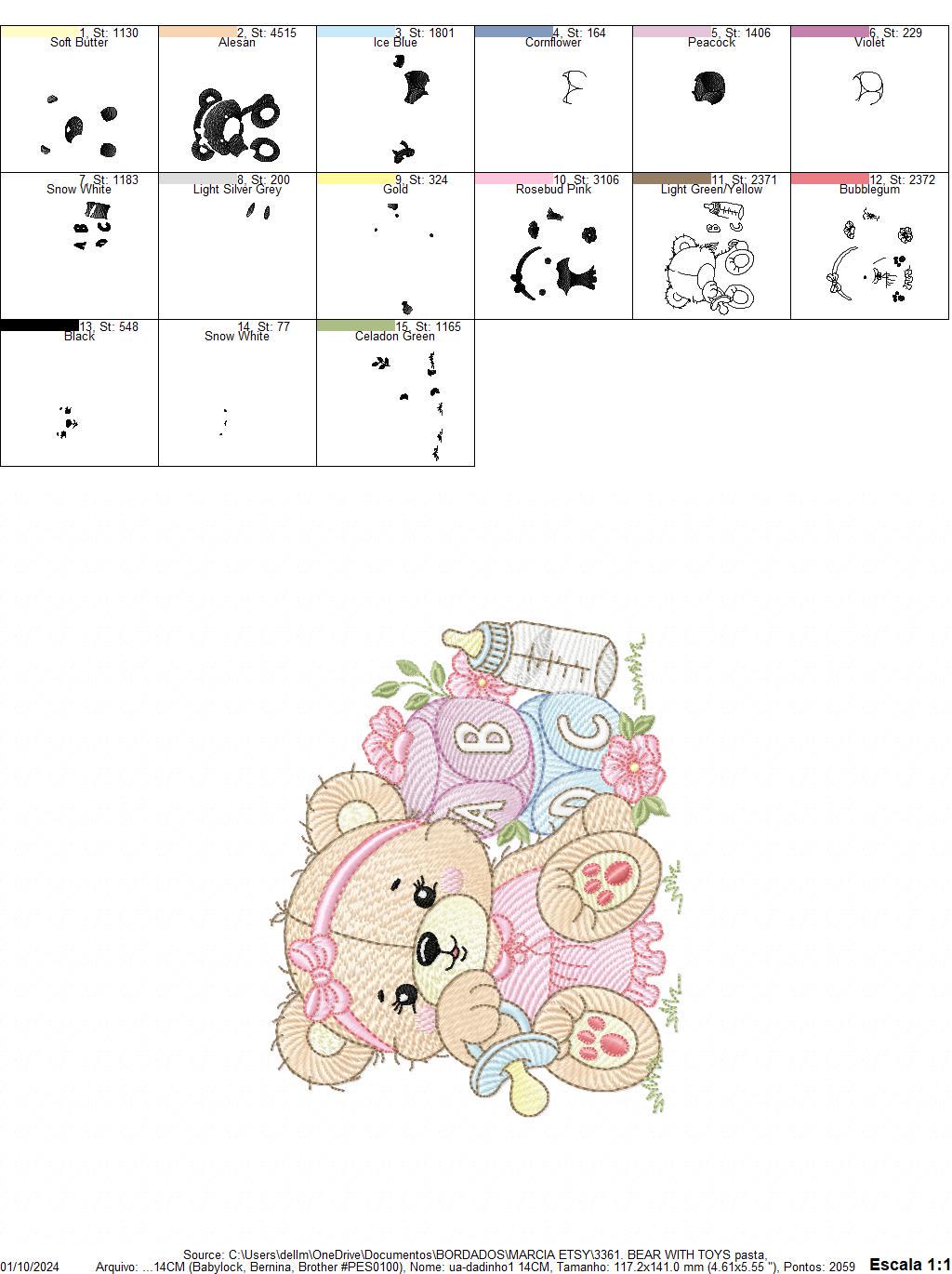 Bear with toys embroidery designs - Baby girl female Bear with pacifier embroidery design machine embroidery pattern - instant download pes