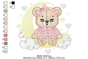 Girl Bear with pajamas embroidery designs - Moon embroidery design machine embroidery pattern - Female teddy bear - instant download pes jef