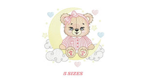 Girl Bear with pajamas embroidery designs - Moon embroidery design machine embroidery pattern - Female teddy bear - instant download pes jef