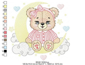 Girl Bear with pajamas embroidery designs - Moon embroidery design machine embroidery pattern - Female teddy bear - instant download pes jef