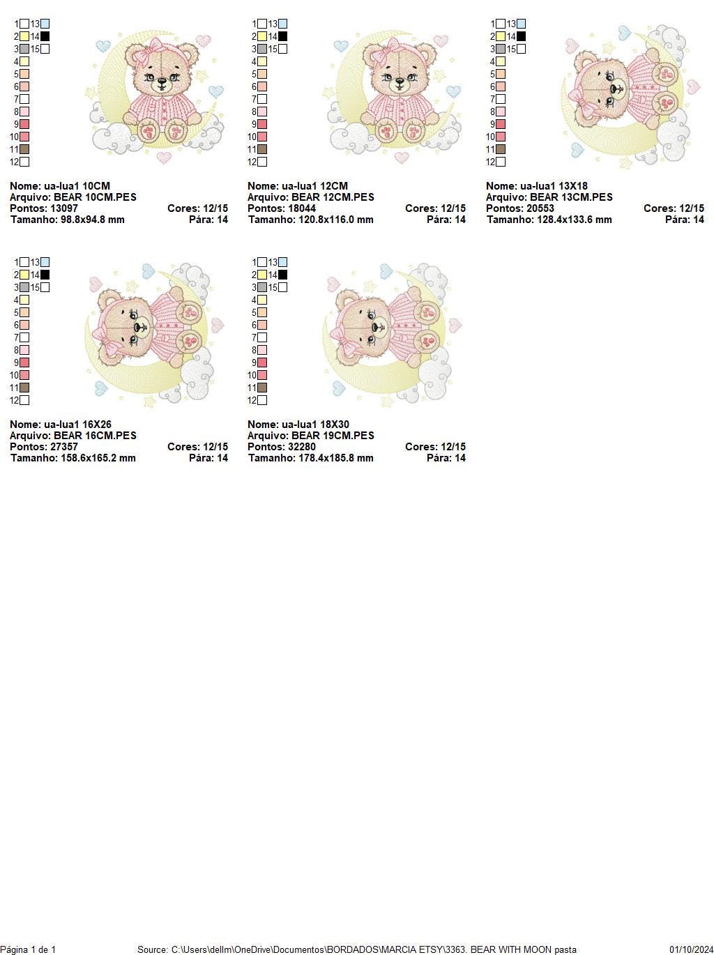 Girl Bear with pajamas embroidery designs - Moon embroidery design machine embroidery pattern - Female teddy bear - instant download pes jef