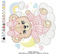 Cargar imagen en el visor de la galería, Girl Bear with pajamas embroidery designs - Baby girl embroidery design machine embroidery pattern - Moon cloud rainbow - instant download
