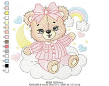 Cargar imagen en el visor de la galería, Girl Bear with pajamas embroidery designs - Baby girl embroidery design machine embroidery pattern - Moon cloud rainbow - instant download
