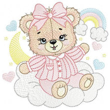 Cargar imagen en el visor de la galería, Girl Bear with pajamas embroidery designs - Baby girl embroidery design machine embroidery pattern - Moon cloud rainbow - instant download
