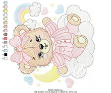 Cargar imagen en el visor de la galería, Girl Bear with pajamas embroidery designs - Baby girl embroidery design machine embroidery pattern - Moon cloud rainbow - instant download
