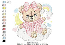 Cargar imagen en el visor de la galería, Girl Bear with pajamas embroidery designs - Baby girl embroidery design machine embroidery pattern - Moon cloud rainbow - instant download
