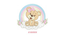 Load image into Gallery viewer, Bear with rainbow embroidery designs - Female Teddy with lace and flowers embroidery design machine embroidery pattern - instant download
