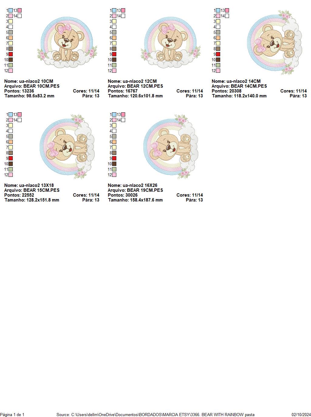 Bear with rainbow embroidery designs - Female Teddy with lace and flowers embroidery design machine embroidery pattern - instant download