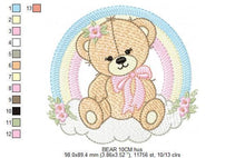 Laden Sie das Bild in den Galerie-Viewer, Female Bear with rainbow embroidery designs - Girl Teddy with flowers lace embroidery design machine embroidery pattern - instant download
