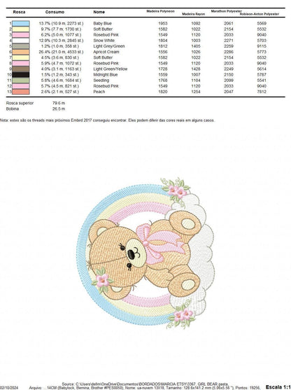 Female Bear with rainbow embroidery designs - Girl Teddy with flowers lace embroidery design machine embroidery pattern - instant download