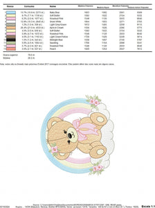 Female Bear with rainbow embroidery designs - Girl Teddy with flowers lace embroidery design machine embroidery pattern - instant download