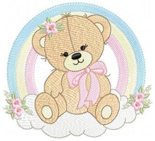 Load image into Gallery viewer, Female Bear with rainbow embroidery designs - Girl Teddy with flowers lace embroidery design machine embroidery pattern - instant download
