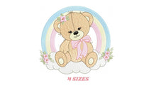 Cargar imagen en el visor de la galería, Female Bear with rainbow embroidery designs - Girl Teddy with flowers lace embroidery design machine embroidery pattern - instant download
