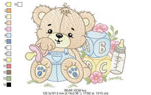 Load image into Gallery viewer, Baby Boy Bear with toys embroidery designs - Male Bear with pacifier embroidery design machine embroidery pattern - instant download pes jef
