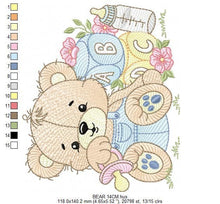 Load image into Gallery viewer, Baby Boy Bear with toys embroidery designs - Male Bear with pacifier embroidery design machine embroidery pattern - instant download pes jef
