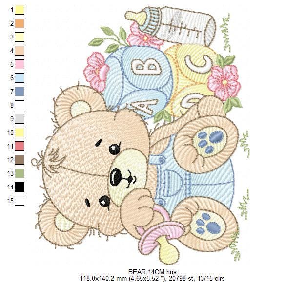 Baby Boy Bear with toys embroidery designs - Male Bear with pacifier embroidery design machine embroidery pattern - instant download pes jef